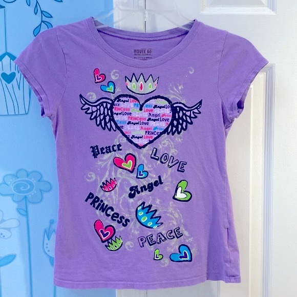 Route 66 Graphic 100% Cotton Purple Violet Princess Tee Girls Size L - (10-12) ! - Picture 1 of 8